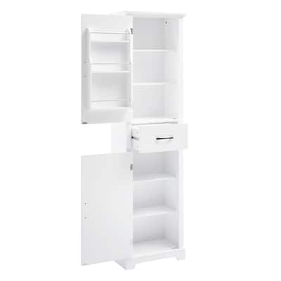 Tall Bathroom Storage Cabinet White Free Standing Cabinet with 2 Doors and Adjustable Shelves - 20 in.W x 11.8 in.L x 72.5 in.H