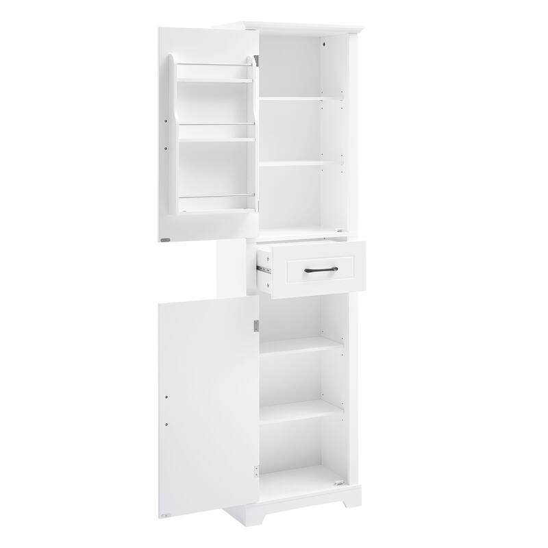 Tall Bathroom Storage Cabinet White Free Standing Cabinet with 2 Doors and Adjustable Shelves - 20 in.W x 11.8 in.L x 72.5 in.H - White - 20 in.W x 11.8 in.L x 72.5 in.H - Painted