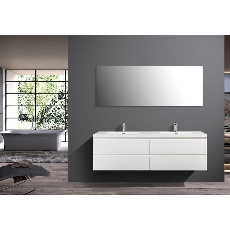 Alma-Pre 84 Inch Wall Mount Vanity with White Double Sink - White