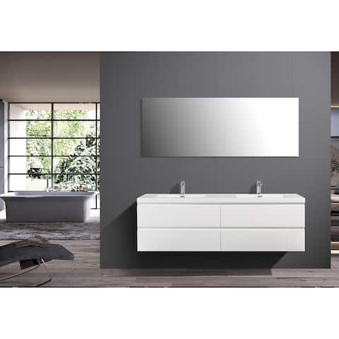 Alma-Pre 84 Inch Wall Mount Vanity with White Double Sink
