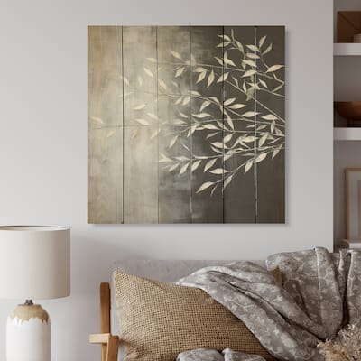 Designart "Willow Leaves In White" Leaves Wood Wall Decor - Traditional White Wood Panel On Natural Pine Wood