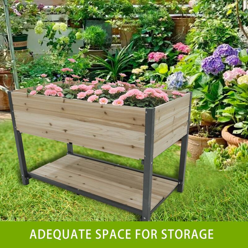 Iron-Wood Combined Growing Beds Multi-Functional Garden Beds with Feet and Storage Racks for Gardens Backyards Terraces