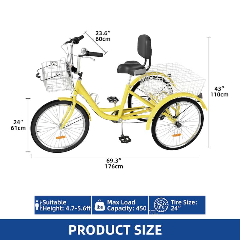 Adult Tricycle 3 Wheel Bikes 7 Speed Trike Bike