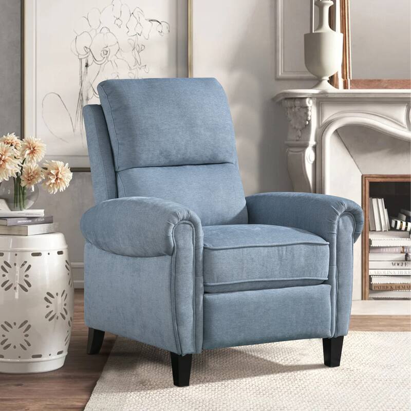 Chenille Upholstered Push Back Recliner with Solid Footrest
