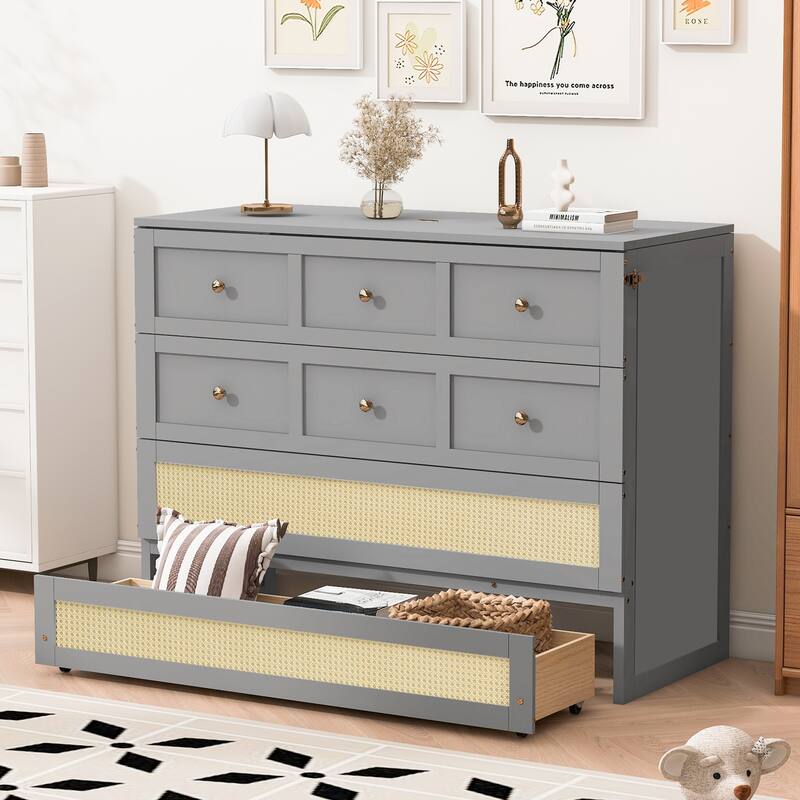 Full Size Murphy Bed with Large Drawers - Grey