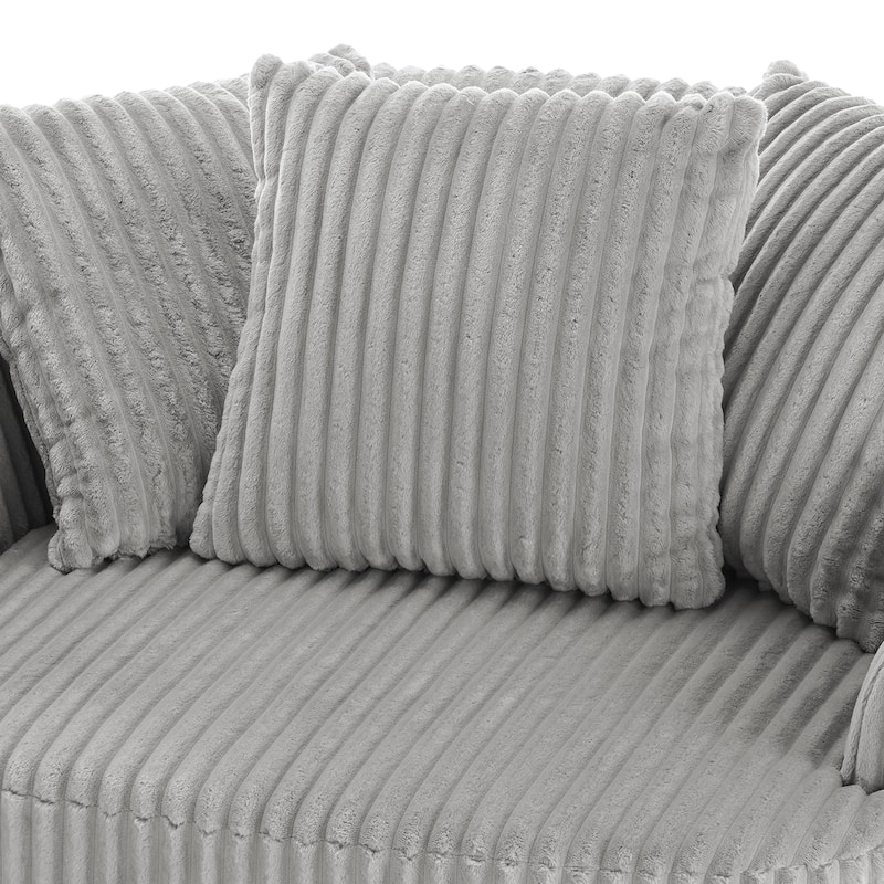 Oversized 43" W Plush Corduroy Slipcovered Swivel Barrel Chair with Pillows Set of 2