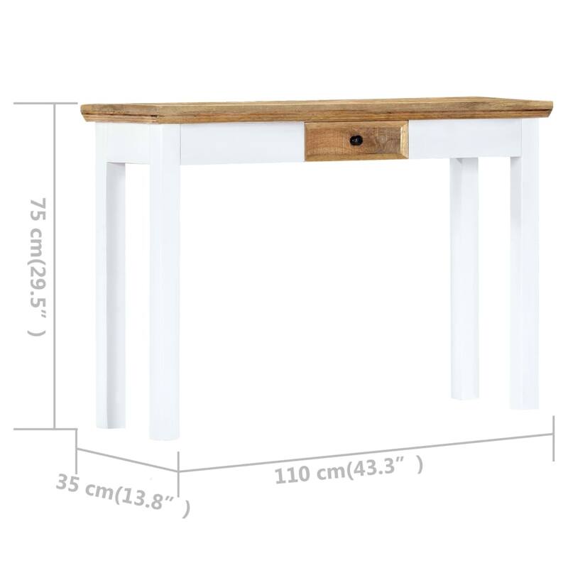 vidaXL Console Table White and Brown 43.3"x13.7"x29.5" Solid Mango Wood