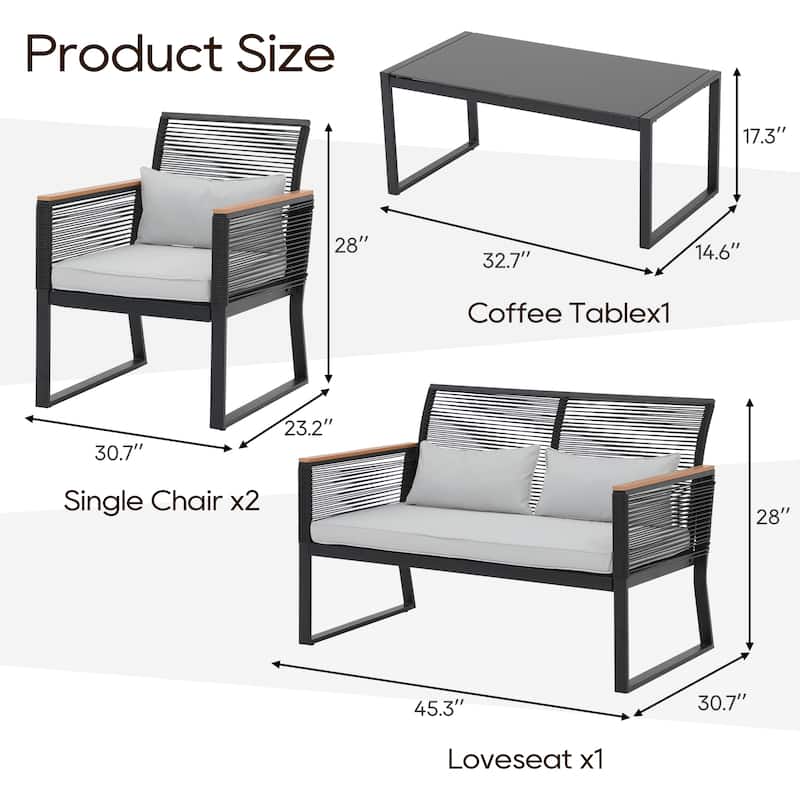 Outdoor 4-piece Wicker Patio Conversation Set