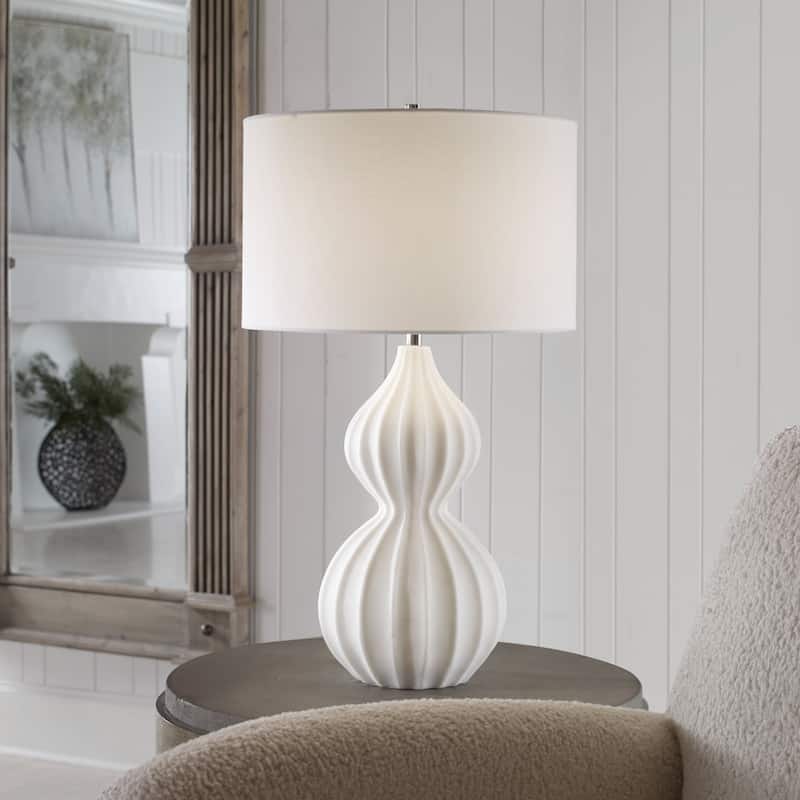 Scalloped Ridge Table Lamp with Drum Shade - 27.5" - Cream