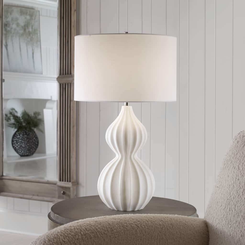 Scalloped Ridge Table Lamp with Drum Shade - 27.5" - Cream