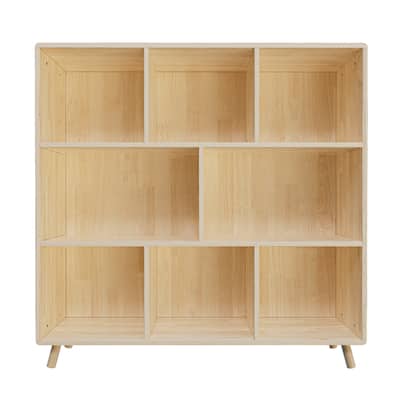 Modern Pine Wood 8-Compartment Bookcase with Fixed Shelves - 44"L x 44"H Multi-Organizer for Home/Office‌.