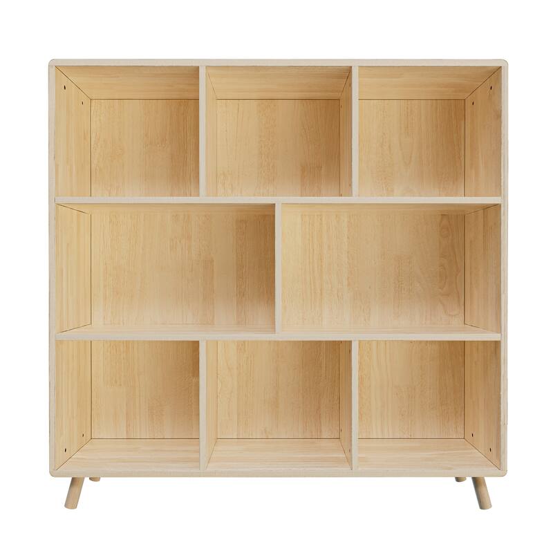 Pine Wood 8-Compartment Storage Cabinet, 44"L x44" H Fixed Shelves Organizer, Modern Wooden Bookcase, Multi-Compartment Cabinet