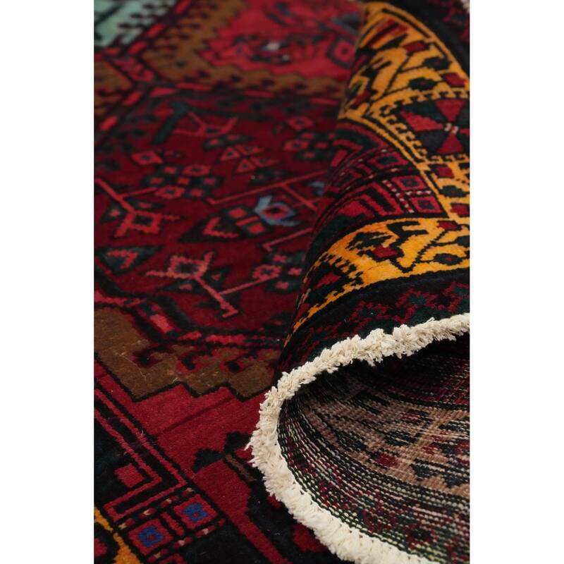 Hand Knotted Oriental 100% Wool Carpet Traditional Geometric Red Ardebil Runner Rug - 10' 6'' X 3' 2''