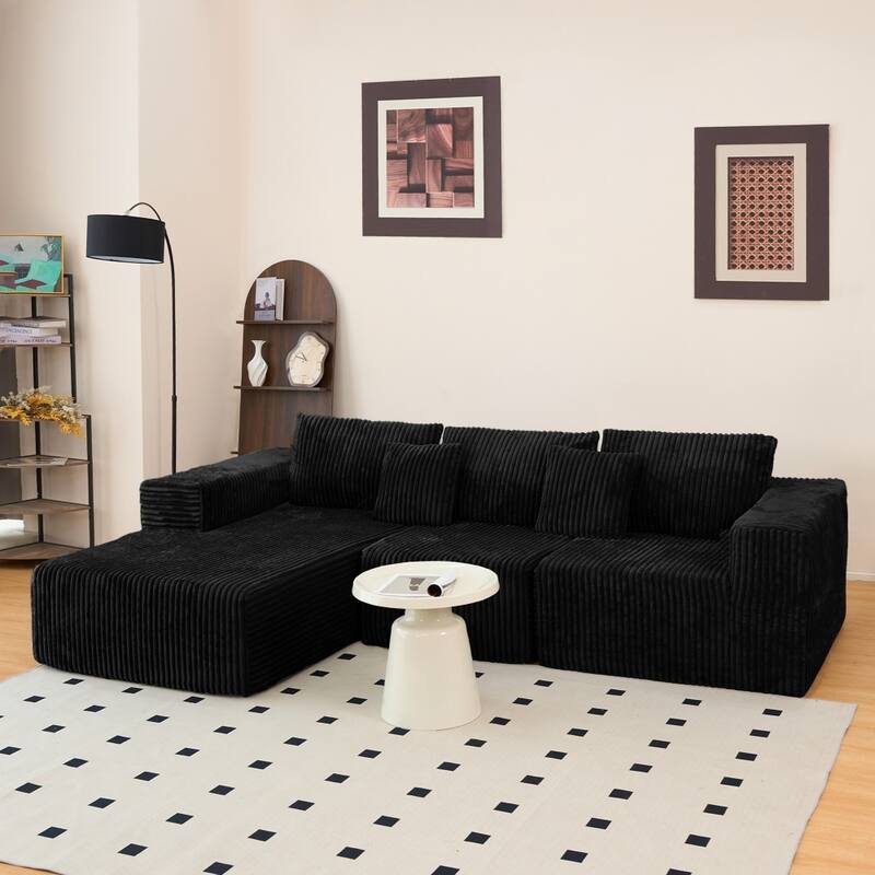 112.99" Modern L-shaped Modular Upholstered Sofa with Comfort Chaise