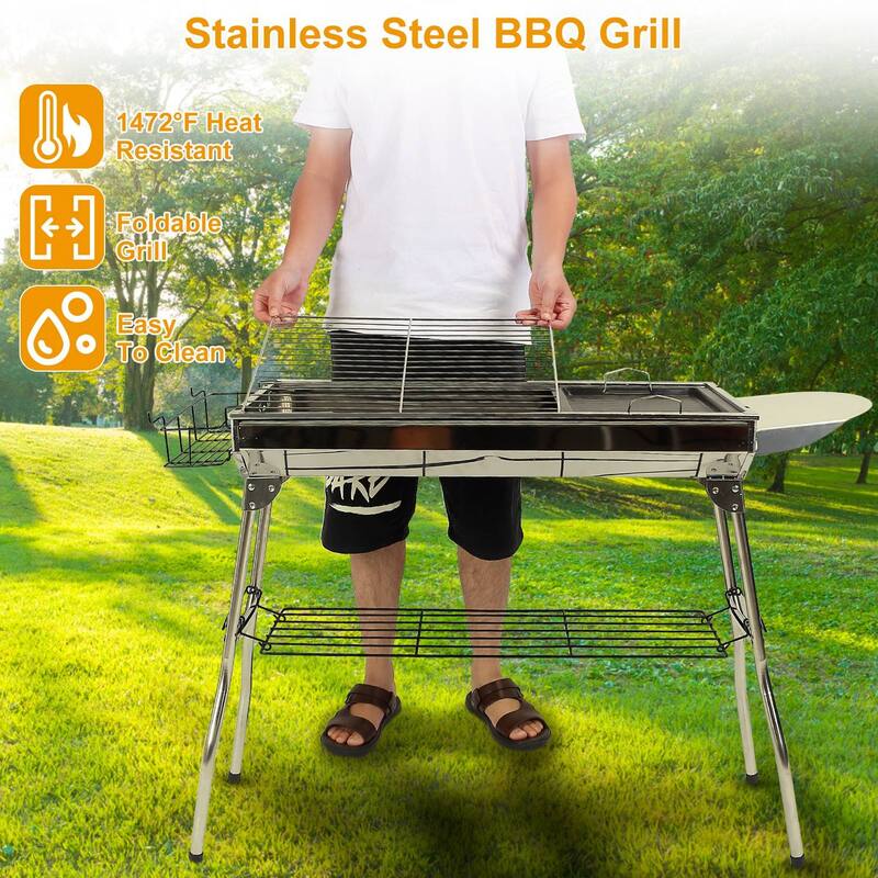 Portable Charcoal Grill Foldable BBQ Suitcase Grill for Camping - 38.98 x 13.39 x 27.56in