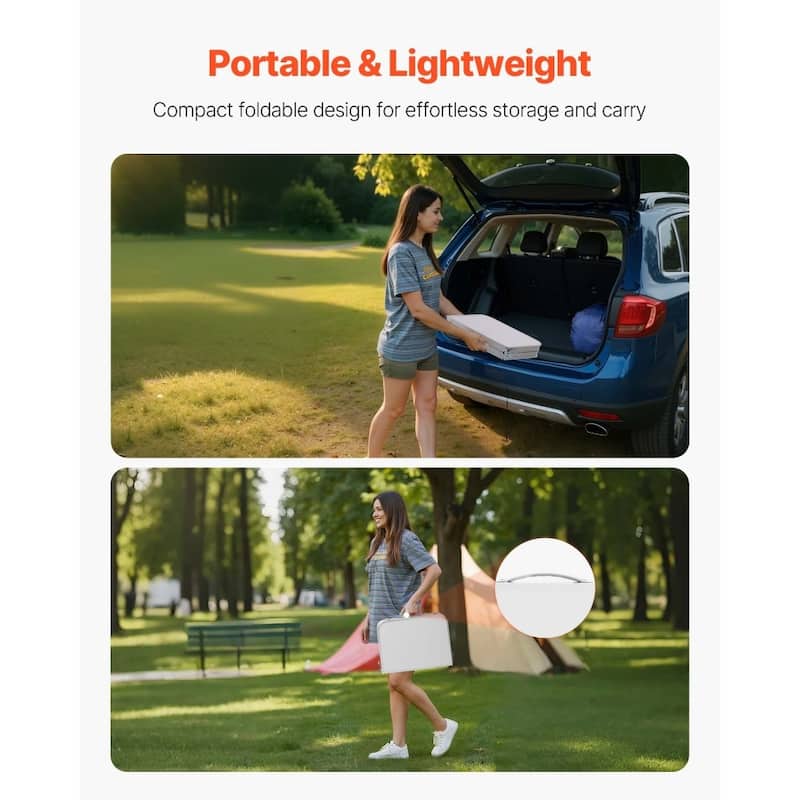 2 Feet Silver Portable Folding Camping Table with Adjustable Height and Lightweight MDF Top for Outdoor Use