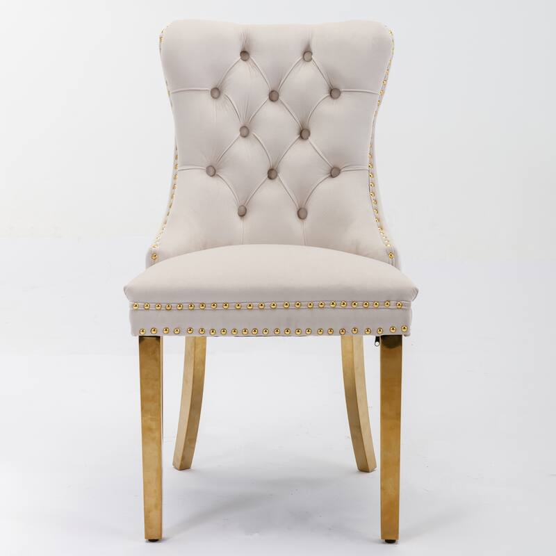 Set of 2 Contemporary High-End Tufted Upholstered Dining Chair with Nailhead & Stainless Steel Legs