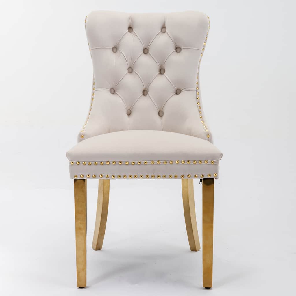Velvet Upholstered Dining Chairs Set of 2, Button Tufted Kitchen Side Chairs, Dining Chairs with Stainless Steel Plating Legs
