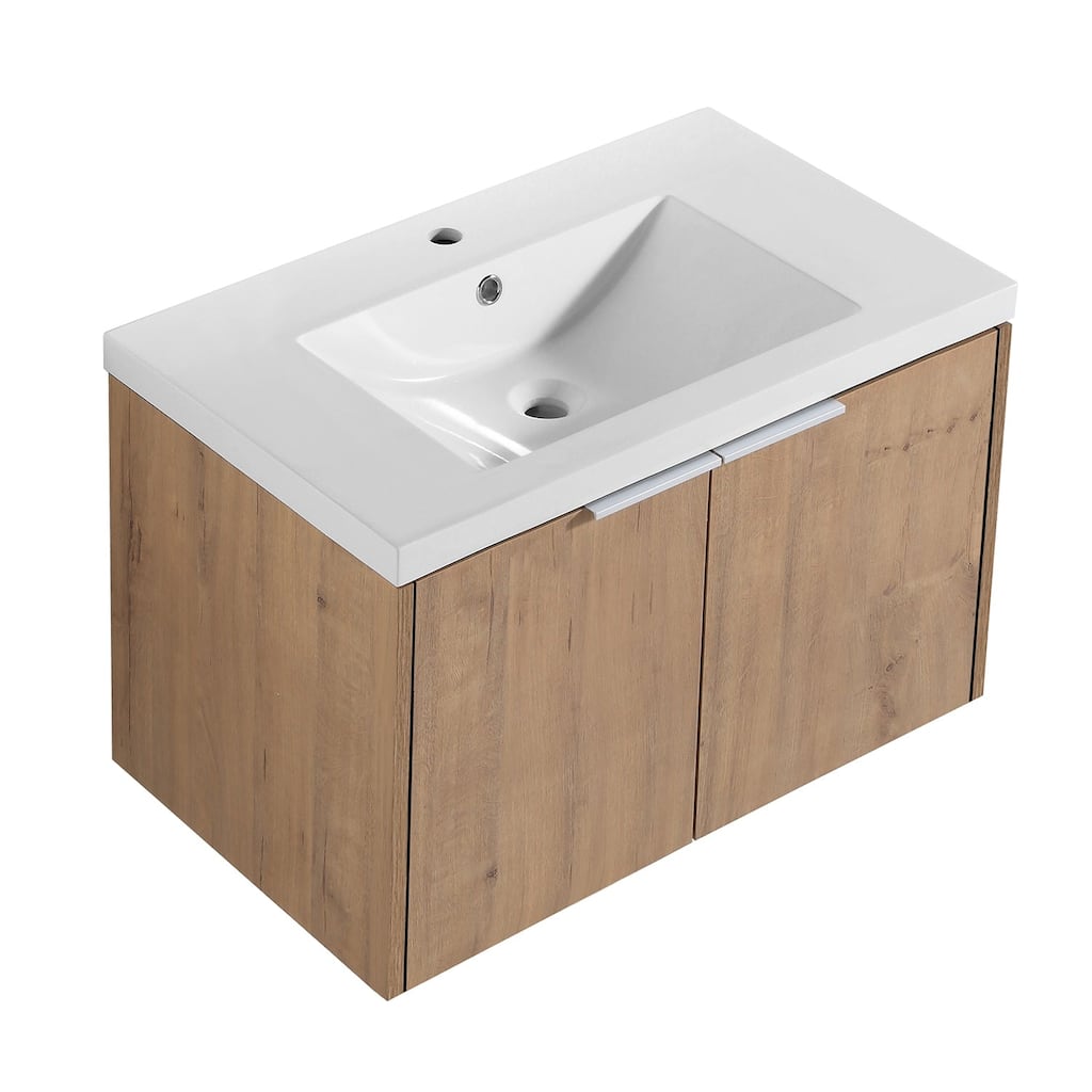 Bath Vanity Set in Imitative Oak with Resin Vanity Top in White with White Basin
