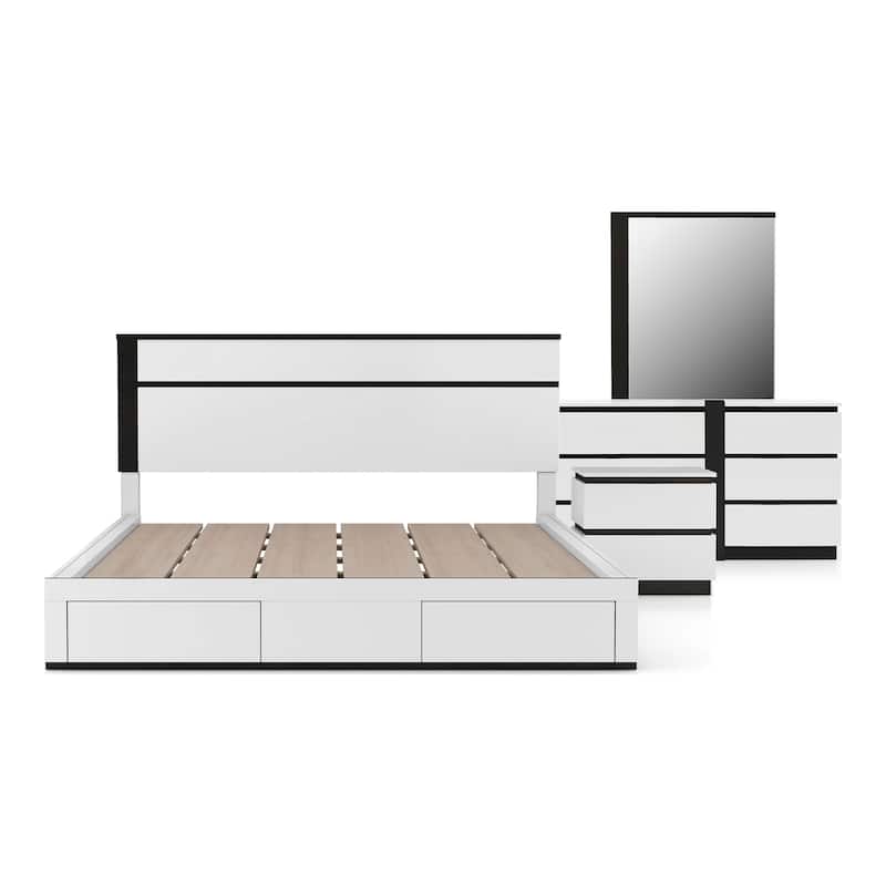 Furniture of America Conjira Modern 4-Piece White Wood Storage Bedroom Set