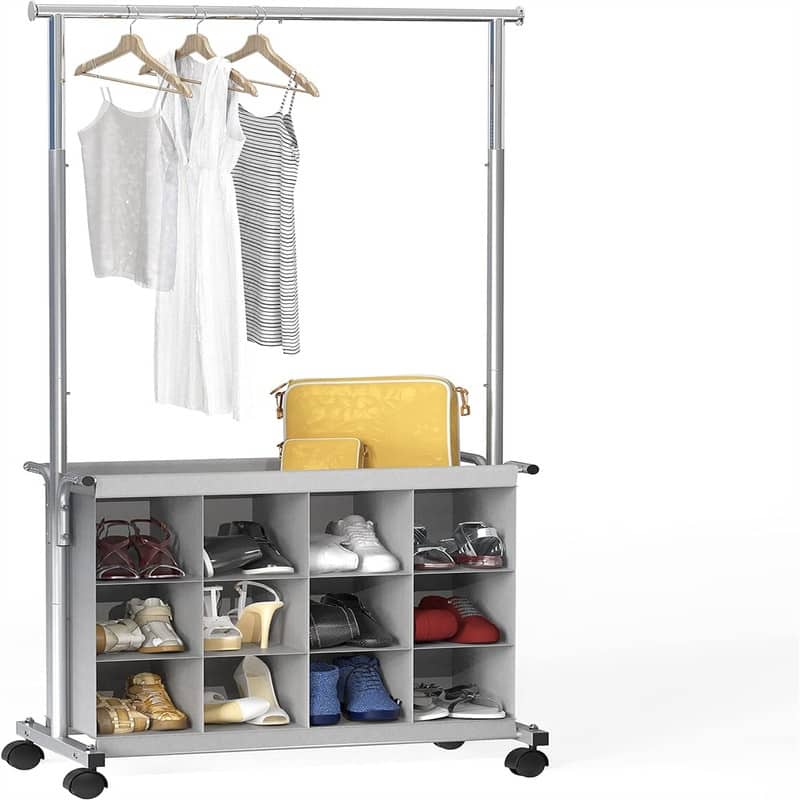 Garment Rack with 16 Shoes Organizer Grey - 58.7"D x 30.5"W x 15.1"H