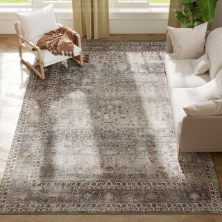 HOMCOM Area Rug 8x10, Machine Washable Rug, Non-Slip Traditional Floor Cover Foldable Carpet for Living Room - 6' x 7'
