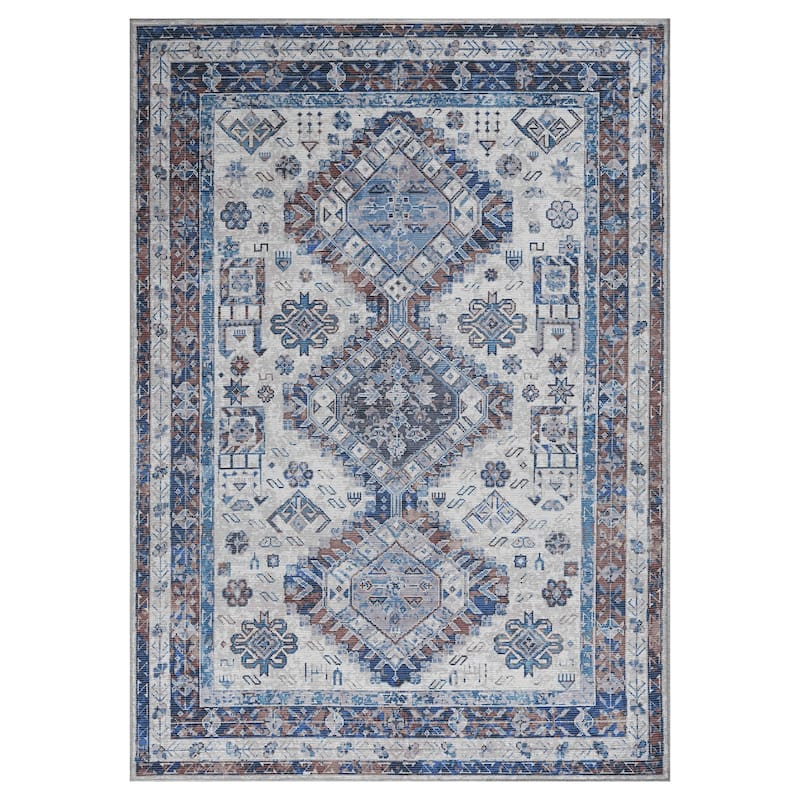 Alaska Machine-Washable Vintage Medallion Power-Loomed Beige/Red Area/Runner Rug - 7'10" x 9'9"