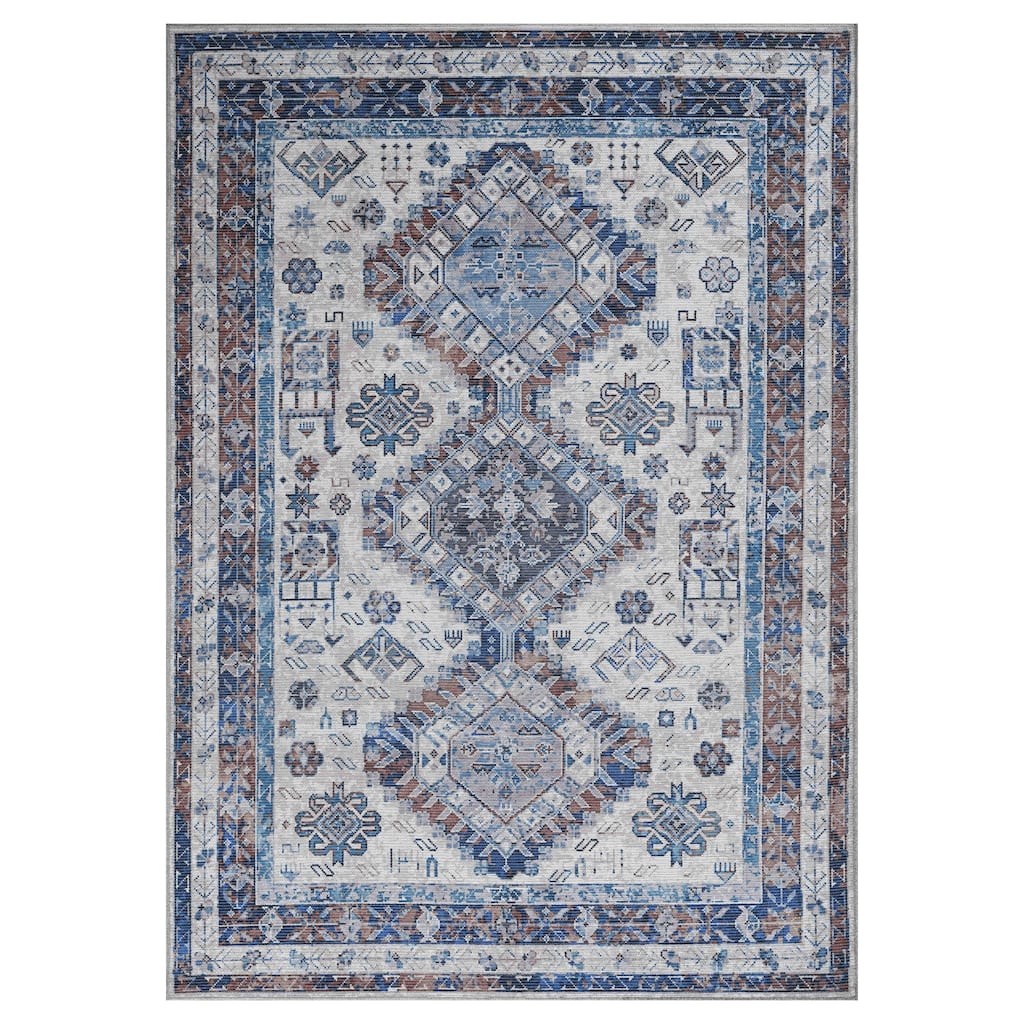 Alaska Machine-Washable Vintage Medallion Power-Loomed Beige/Red Area/Runner Rug