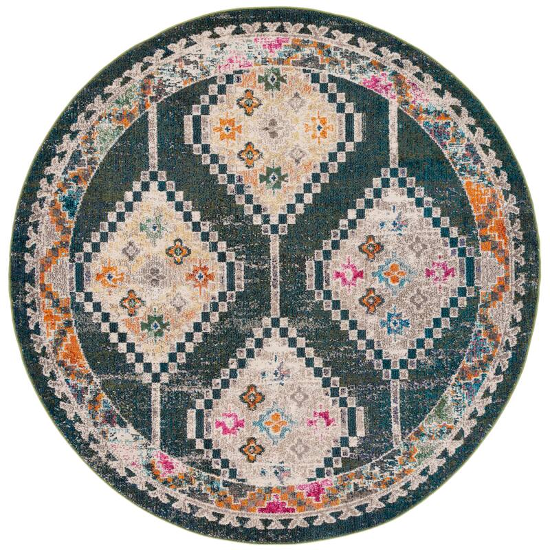 SAFAVIEH Madison Janell Boho Chic Rug - 6'7" Round - Dark Green/Beige