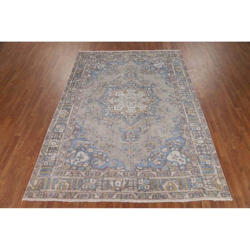 Gray Tabriz Persian Area Rug Handmade Traditional Wool Carpet - 6'9"x 9'5"