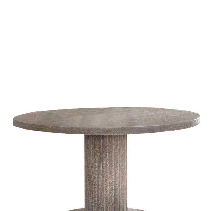 Round Dining Table with Fluted Column Pedestal Base, Gray