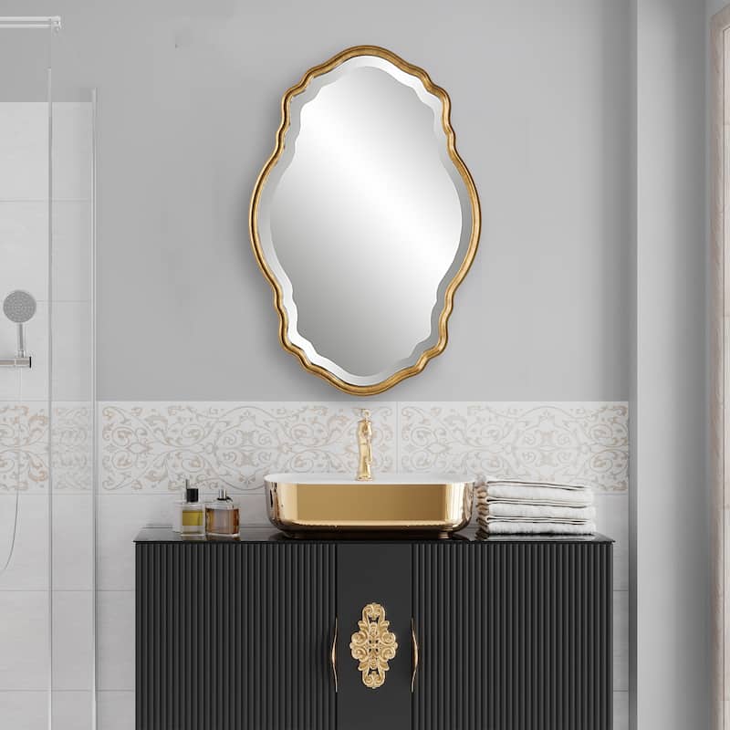 Rich Gold Finish Framed Bevel Wall Mirror - 33.25 x 22.25 x 1.18