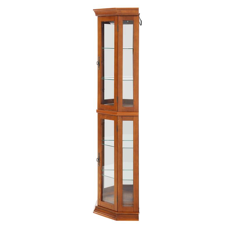 GDFStudio - Traditional Storage Corner Curio Cabinet with Lighted Glass Shelves
