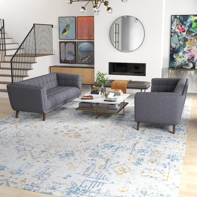 Kartal Mid Century Velvet Sofa Set in - Smoke