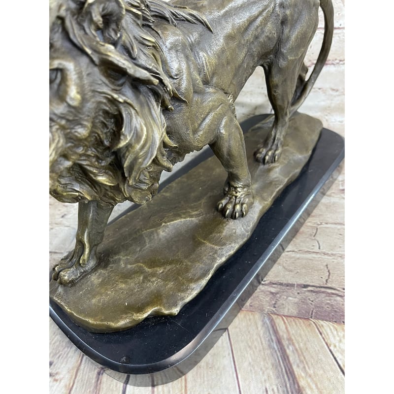 Lion Bronze Sculpture Statue Figure Handmade Art By Antoine Barye On Marble Base