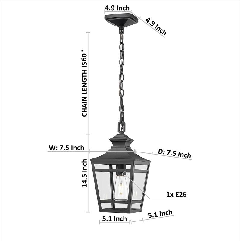 Outdoor Pendant Light Modern Exterior Hanging Light Fixture, Farmhouse Metal Outdoor Chandelier for Patio Front Porch