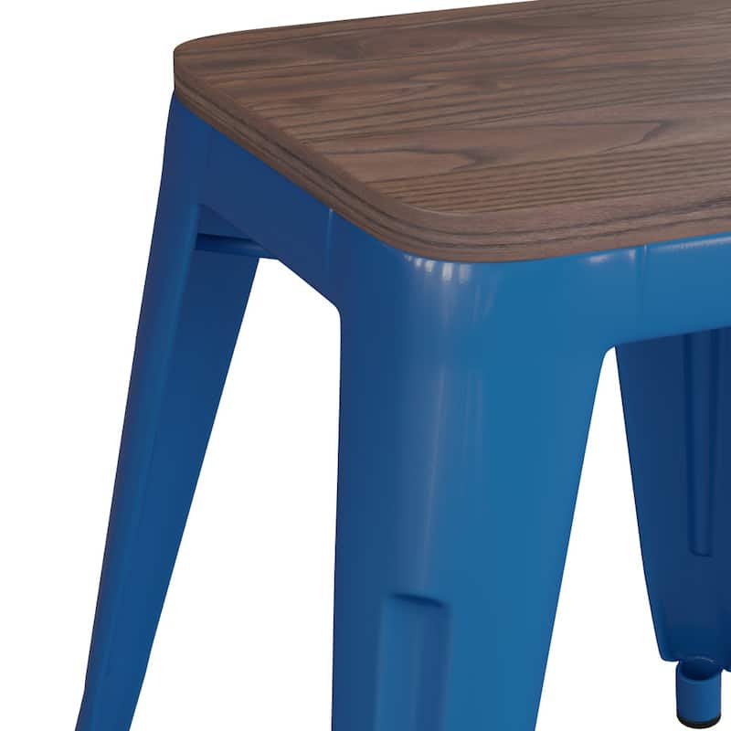 Set of 4 18" Table Height Indoor Stackable Metal Stool with Wood Seat