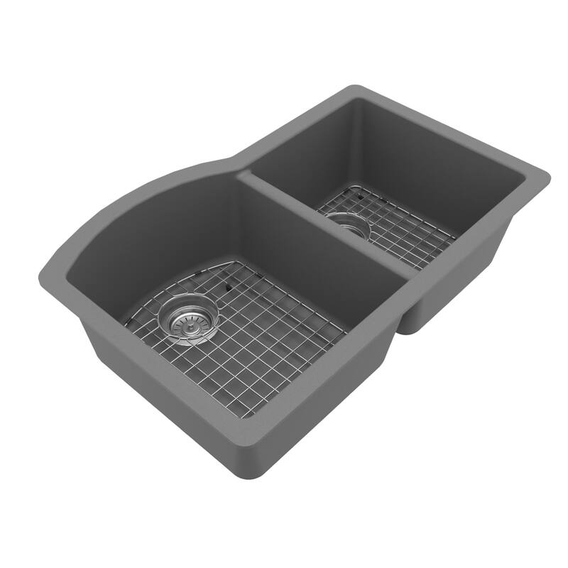 Karran Undermount Quartz 32 in. 60/40 Double Bowl Kitchen Sink Kit