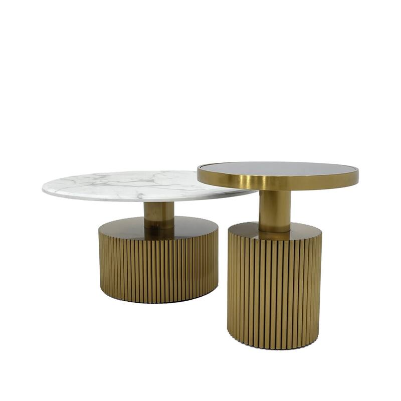 Coffee Table with Marble Top and Matte Gold Frame