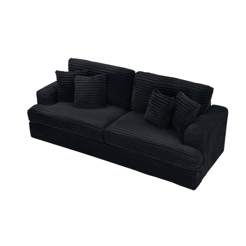Corduroy Loveseat Sofa with 4 Pillows & Cushions, Upholstered Deep Seat Sofa wSolid Wood Base Frame Recliner Sofa Couch