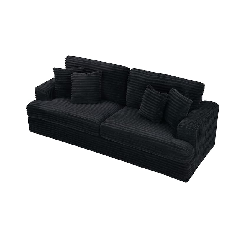 Corduroy Upholstered 3 Seater Sofa, Oversized Cloud Deep Seat Couch with 4 Lumbar Pillows, Loveseat for Living Room, Apartment