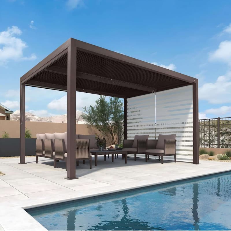 PURPLE LEAF Bronze Louvered Pergola with Adjustable Roof for Deck Backyard Garden Hardtop Gazebo