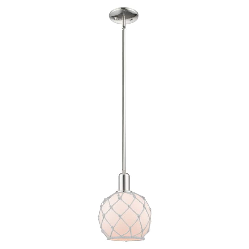 Innovations Lighting Endless Possibilities Arcadia - Farmhouse Rope - 1 Light 8" Stem Hung Mini Pendant - White Glass with White Rope/Polished Nickel