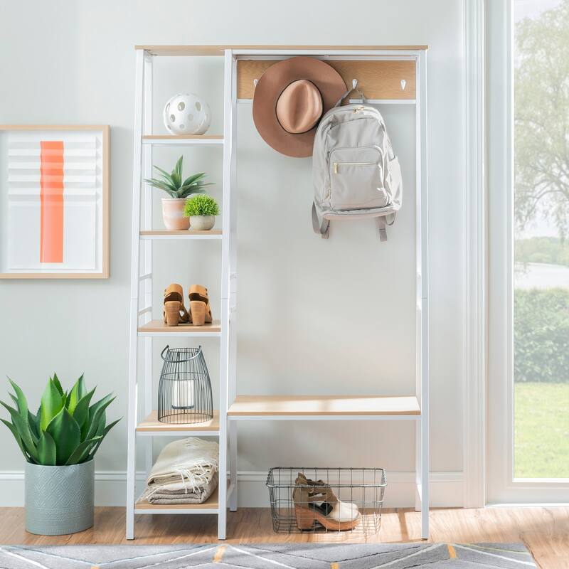 Linon Tara Rustic Hall Tree with Storage - White