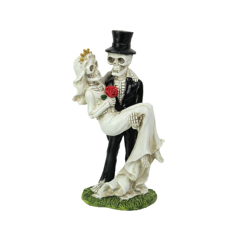 Eternal Bliss Skeleton Bride And Groom Wedding Statue Cake Topper - 8.25 X 4.5 X 2.75 inches
