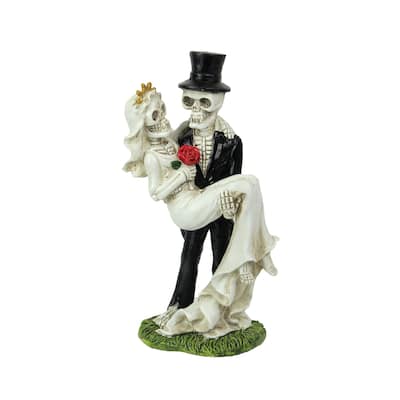 Eternal Bliss Skeleton Bride And Groom Wedding Statue Cake Topper - 8.25 X 4.5 X 2.75 inches