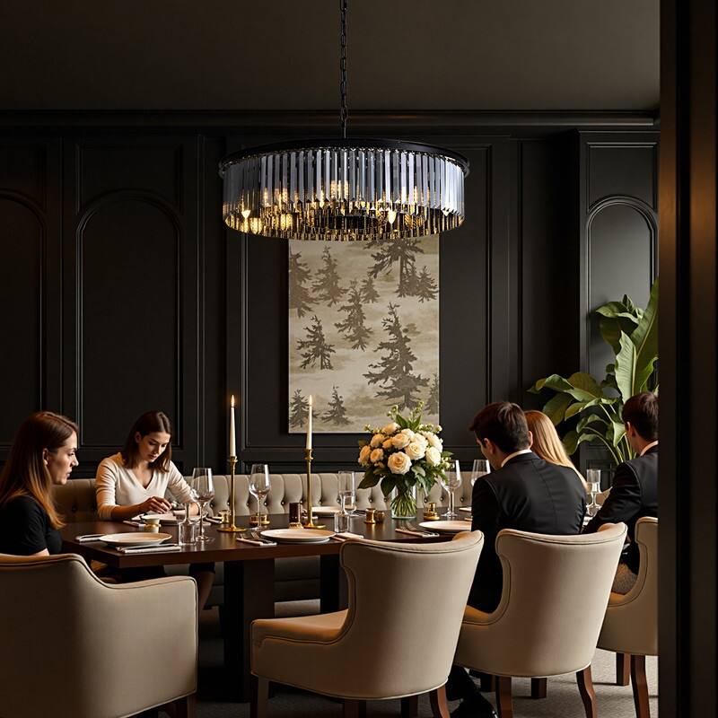 30-inch Smoky Gray Round Chandelier 2-Tier Modern Crystal Chandelier Kitchen Island Pendant Light for Dining Room Bedroom