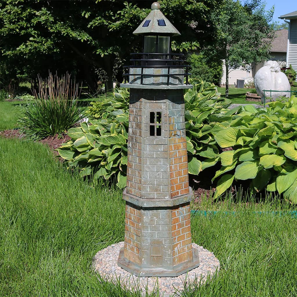 Sunnydaze Outdoor Patio or Garden Solar LED Lighthouse Statue Decor - 35"