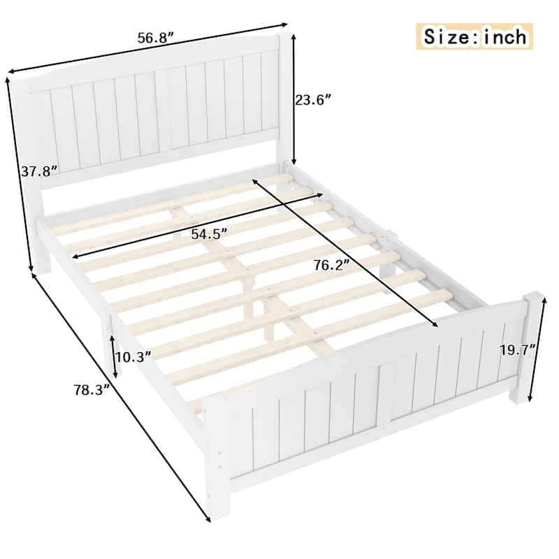 Full Size Platform Bed, Solid Wood Platform Bed with Support Slats and Strong Structure, No Box Spring Needed, White