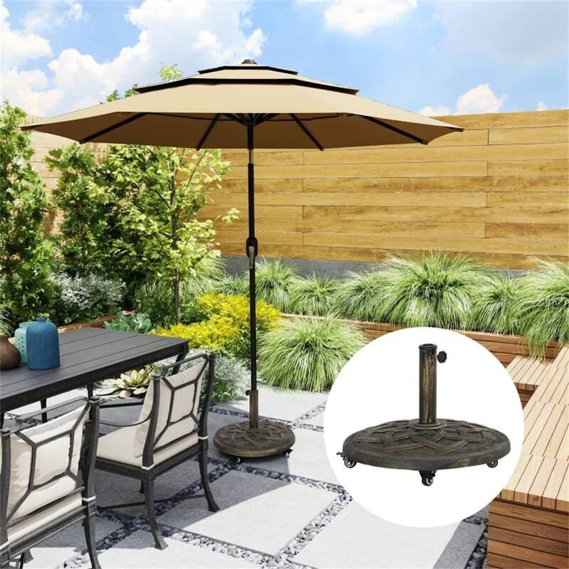 Outdoor Umbrella Base Resin Concrete and Steel Patio Parasol Stand Secure - 21.5" x 15.9" H